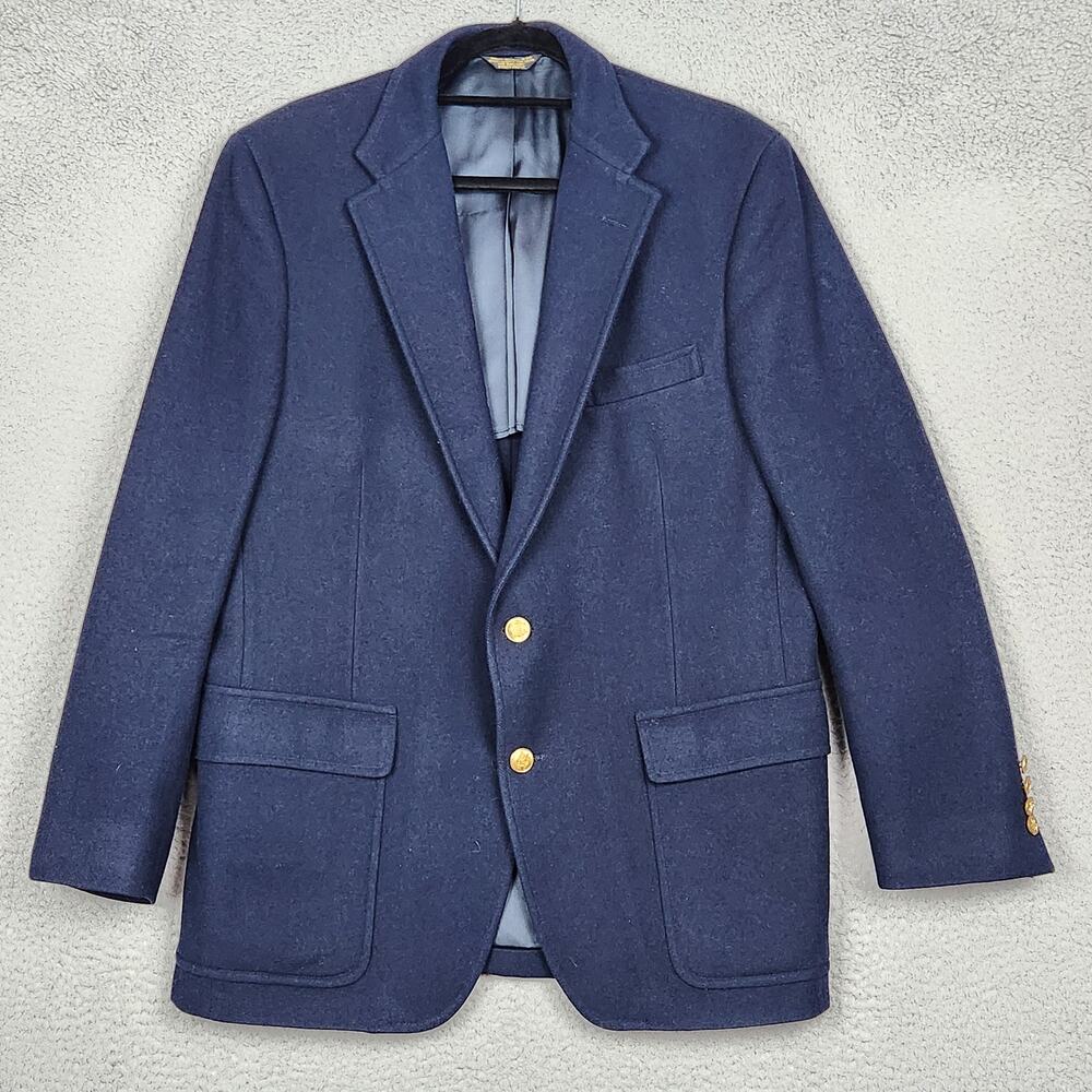 HUNTER HAIG Suit Jacket Mens 42R Blue 2 Button Front Career Wedding 100% Wool